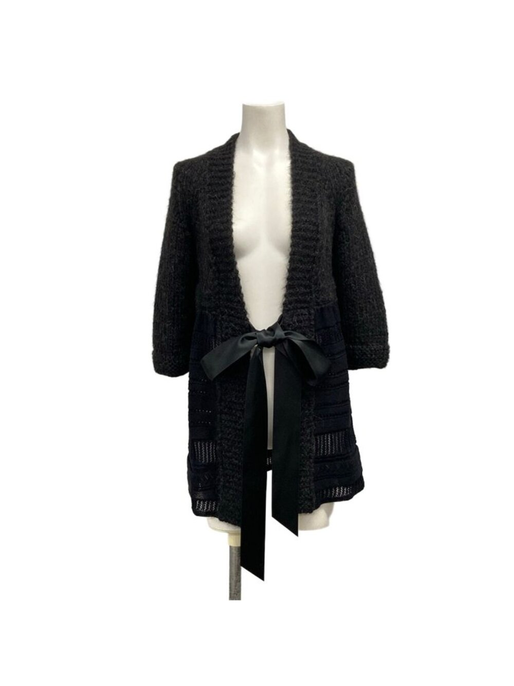 Chanel Cardigan S Dark Gray Dark Navy Three Quarter Sleeve Long Length Wool